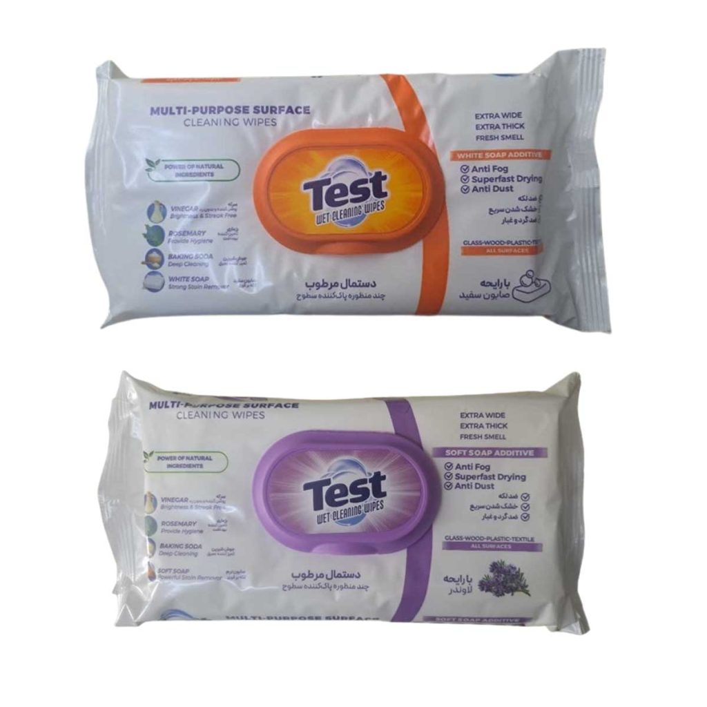 دستمال مرطوب سطوح برند Test | پاک‌کننده فوری و ضدعفونی قدرتمند