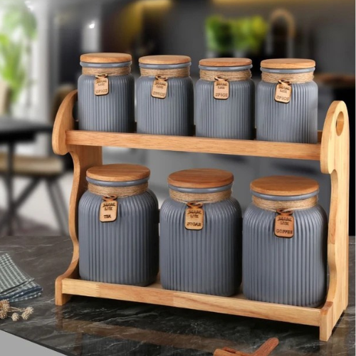 Untitled design سرویس ادویه و پاسماوری برند مام لوکس استند دو طبقه درب چوبی - Image 1